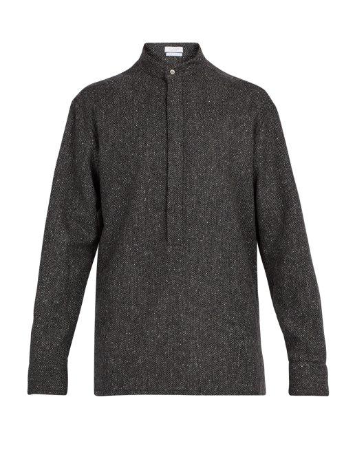 Matchesfashion.com Deveaux - Herringbone Wool Blend Tunic - Mens - Grey