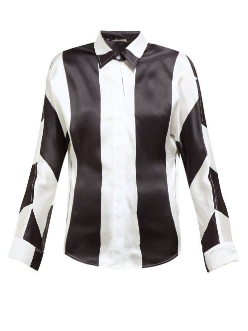 Matchesfashion.com Dodo Bar Or - Noy Stripe Print Silk Satin Shirt - Womens - Black White