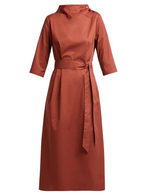 Matchesfashion.com Albus Lumen - Nina Belted Cotton Dress - Womens - Dark Red