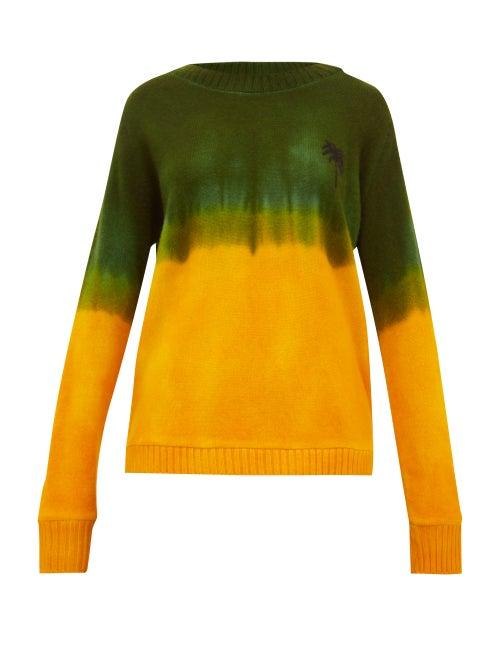 Matchesfashion.com The Elder Statesman - Tie Dyed Palm Tree Motif Cashmere Sweater - Womens - Green Multi