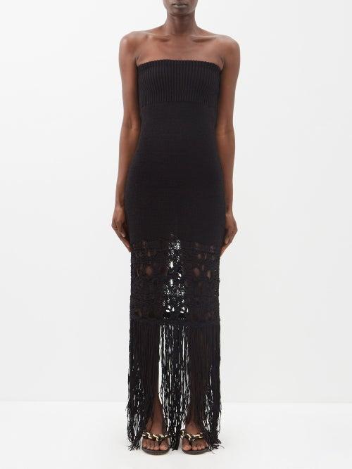 Christopher Esber - Fringed Crochet And Cotton-blend Knit Dress - Womens - Black