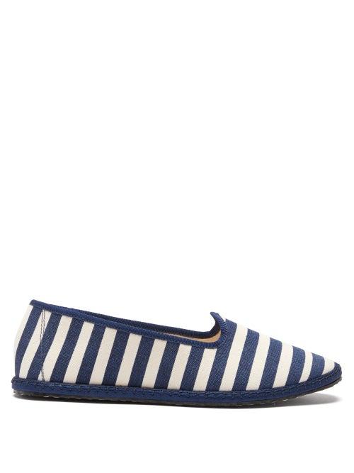 Ladies Shoes Vibi Venezia - Gondola Striped Canvas Flats - Womens - Navy White
