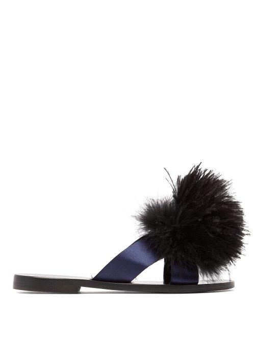 Matchesfashion.com Lvaro - Antonia Feather Pompom Sandals - Womens - Black