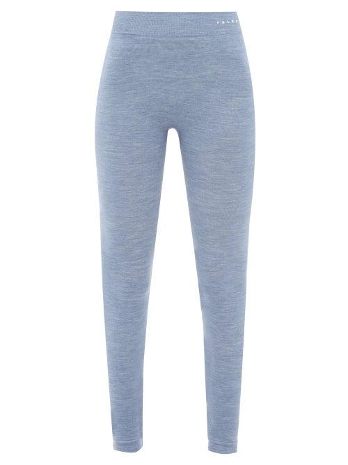 Matchesfashion.com Falke - Logo-print Wool-blend Leggings - Womens - Blue