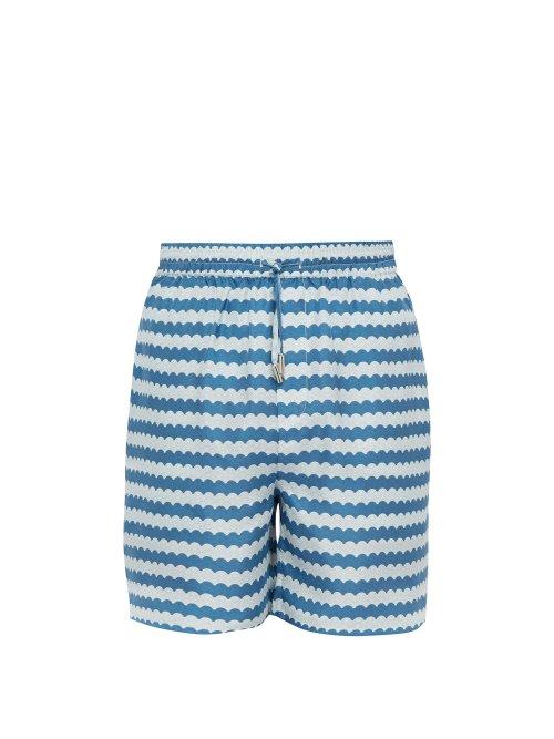 Matchesfashion.com All At Sea - Wave Print Silk Satin Pyjama Shorts - Mens - Blue