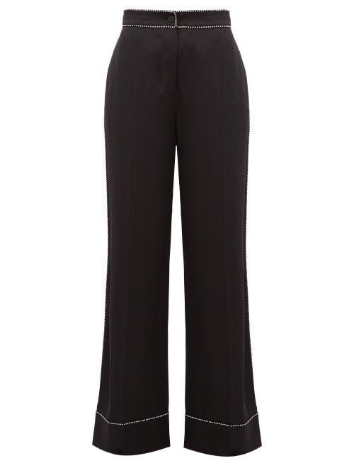 Matchesfashion.com Burberry - Crystal Trimmed Wide Leg Silk Trousers - Womens - Black