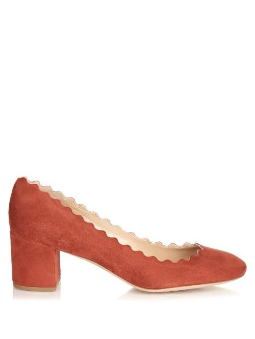 Chloé Lauren Scallop-edged Block-heel Suede Pumps