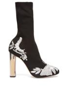 Matchesfashion.com Alexander Mcqueen - Embroidered Knitted Ankle Boots - Womens - Black Silver