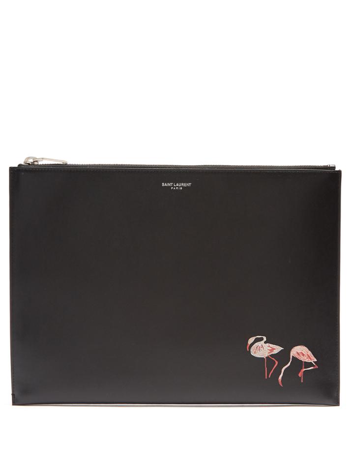 Saint Laurent Flamingo-print Leather Pouch