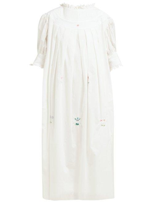 Matchesfashion.com Horror Vacui - Infanta Scalloped Trim Cotton Dress - Womens - White