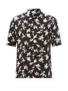 Matchesfashion.com Saint Laurent - Leaf-print Silk Crepe-de-chine Short-sleeved Shirt - Mens - Black White
