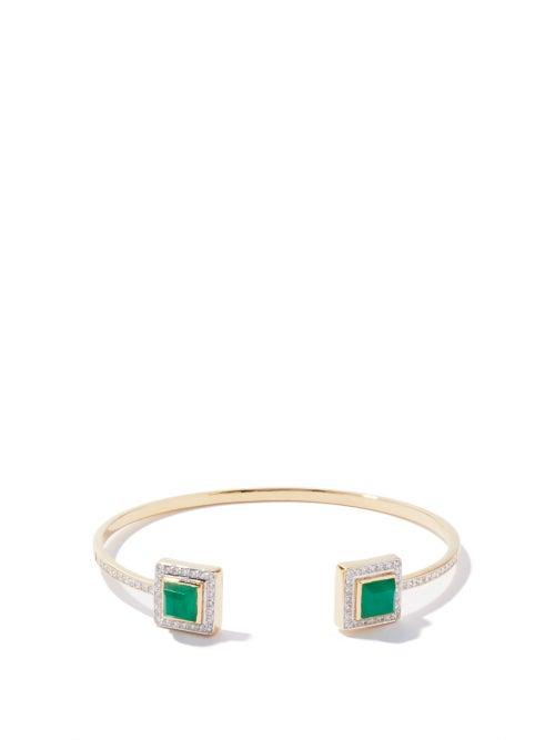 Jade Jagger - Diamond, Emerald & 18kt Gold Bangle - Womens - Green Gold
