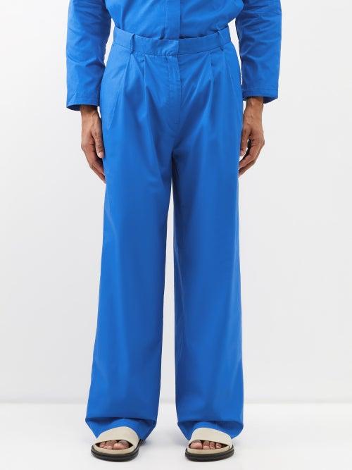 Albus Lumen - Pleated Cotton-poplin Wide-leg Trousers - Mens - Blue