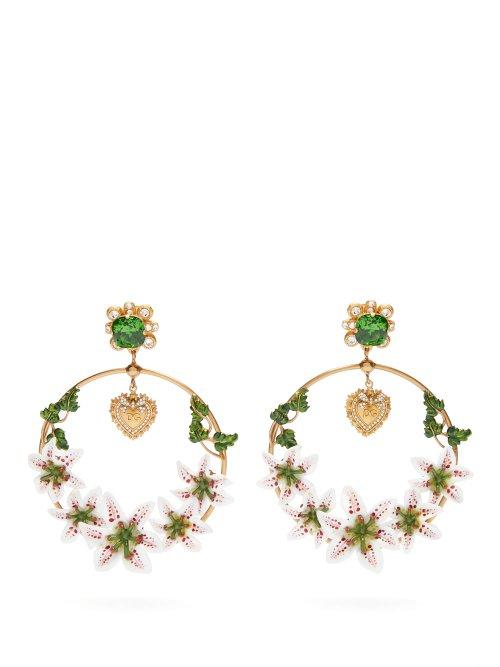 Matchesfashion.com Dolce & Gabbana - Lily & Crystal Hoop Clip Earrings - Womens - Gold