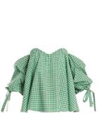 Matchesfashion.com Caroline Constas - Gabriella Off The Shoulder Gingham Top - Womens - Green White