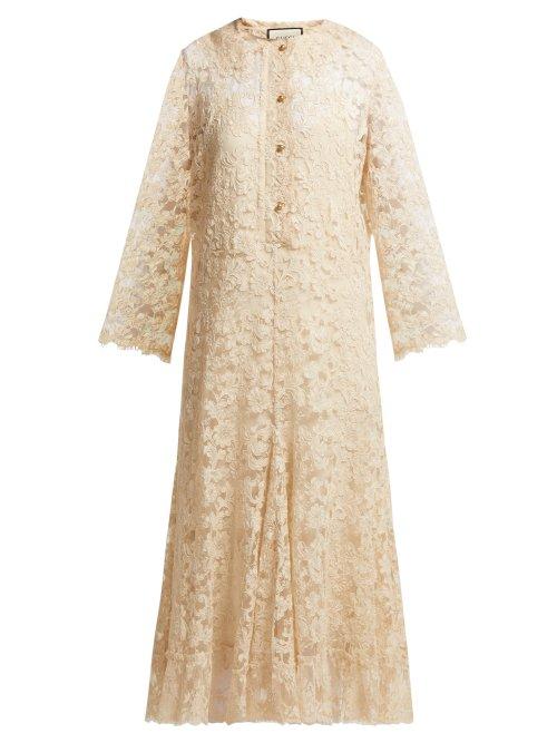 Matchesfashion.com Gucci - Floral And Eyelash Lace Midi Dress - Womens - Ivory