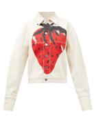 Jw Anderson - Strawberry-print Denim Jacket - Womens - Beige Multi