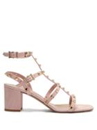 Matchesfashion.com Valentino - Rockstud Block Heel Leather Sandals - Womens - Light Pink