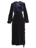 Matchesfashion.com Racil - Wilt Ruffle Trimmed Velvet Wrap Dress - Womens - Navy