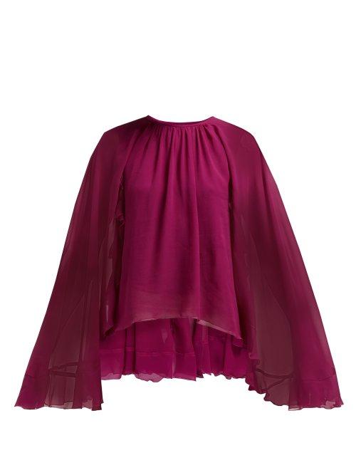 Matchesfashion.com Giambattista Valli - Cape Sleeve Silk Georgette Blouse - Womens - Dark Pink