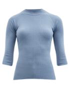 Ladies Rtw Salvatore Ferragamo - Cropped-sleeve Ribbed Silk-blend Sweater - Womens - Light Blue