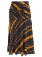 Matchesfashion.com Proenza Schouler - Diagonal-stripe Ruched Crepe De Chine Midi Skirt - Womens - Khaki Multi