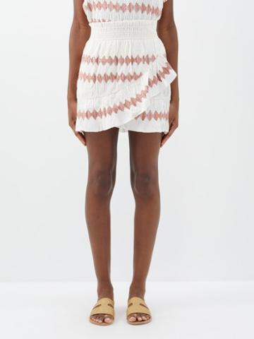 Boteh - Hera Embroidered Cotton-blend Mini Skirt - Womens - White Pink