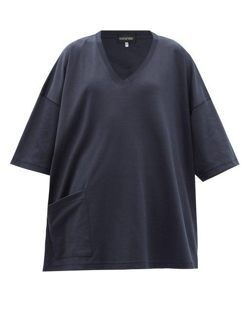 Eskandar - Oversized Patch-pocket Cotton-jersey T-shirt - Womens - Navy