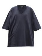 Eskandar - Oversized Patch-pocket Cotton-jersey T-shirt - Womens - Navy