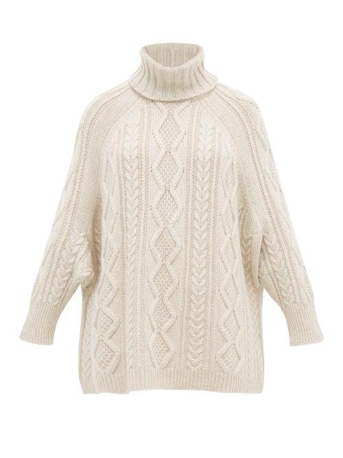 Matchesfashion.com Queene And Belle - Leigh Cable Knit Cashmere Roll Neck Sweater - Womens - Cream