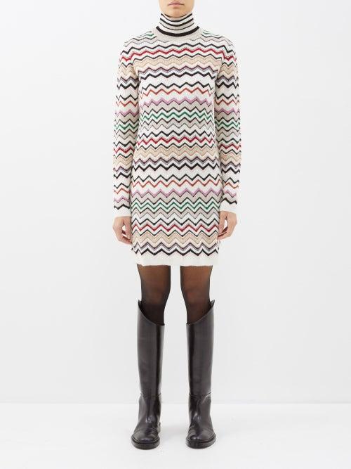 Missoni - Roll-neck Chevron-jacquard Knit Sweater Dress - Womens - Multi