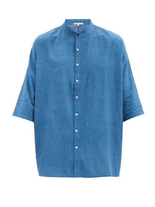 Matchesfashion.com 11.11 / Eleven Eleven - Band-collar Cotton-canvas Shirt - Mens - Navy
