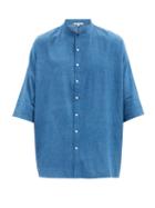 Matchesfashion.com 11.11 / Eleven Eleven - Band-collar Cotton-canvas Shirt - Mens - Navy