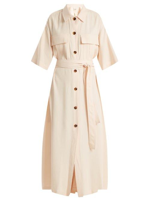 Matchesfashion.com Khaite - Leilani Tie Waist Button Down Crepe Dress - Womens - Light Pink