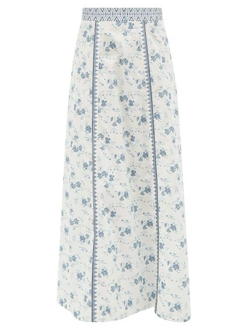 Emporio Sirenuse - Camille Floral Print Maxi Skirt - Womens - Blue Floral
