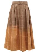 Matchesfashion.com Msgm - Faded Checked Cotton Midi Skirt - Womens - Beige Multi
