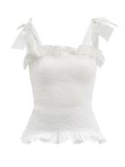 Matchesfashion.com Loretta Caponi - Alma Tie-shoulder Shirred Cotton Top - Womens - Ivory