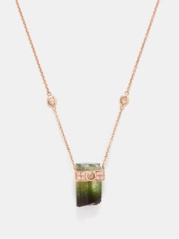 Jacquie Aiche - Diamond, Tourmaline & 14kt Ros- Gold Necklace - Womens - Green Multi