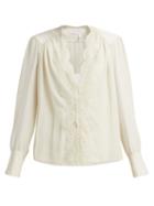 Matchesfashion.com Chlo - Lace Trimmed Silk Georgette Blouse - Womens - Light Grey