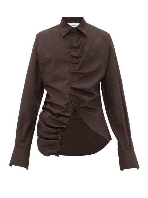 Matchesfashion.com Bianca Saunders - Ruched Placket Cotton Poplin Shirt - Mens - Brown