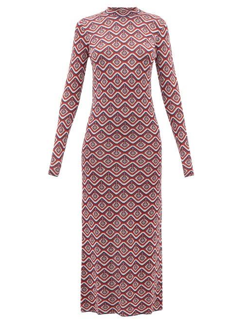 Matchesfashion.com Paco Rabanne - Metallic Geometric Jacquard Midi Dress - Womens - Red Multi