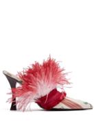 Matchesfashion.com Brock Collection - X Tabitha Simmons Feather & Satin Mules - Womens - Red Multi