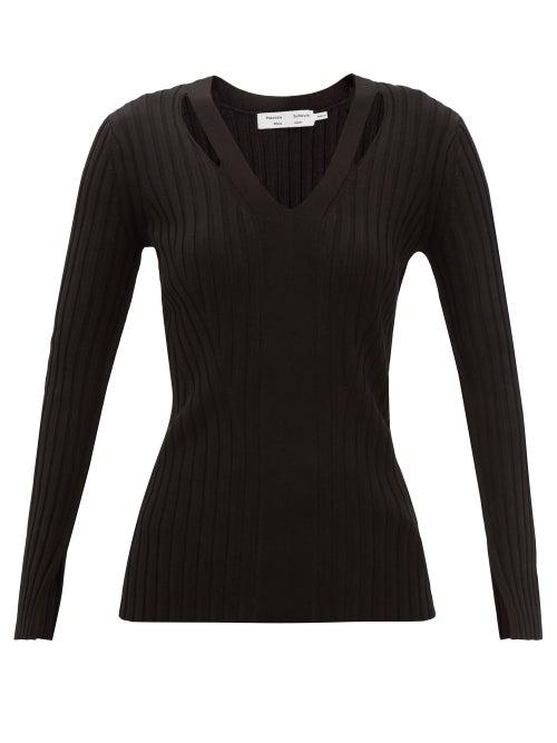 Proenza Schouler White Label - Cutout-neck Ribbed Merino-blend Sweater - Womens - Black