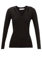 Proenza Schouler White Label - Cutout-neck Ribbed Merino-blend Sweater - Womens - Black