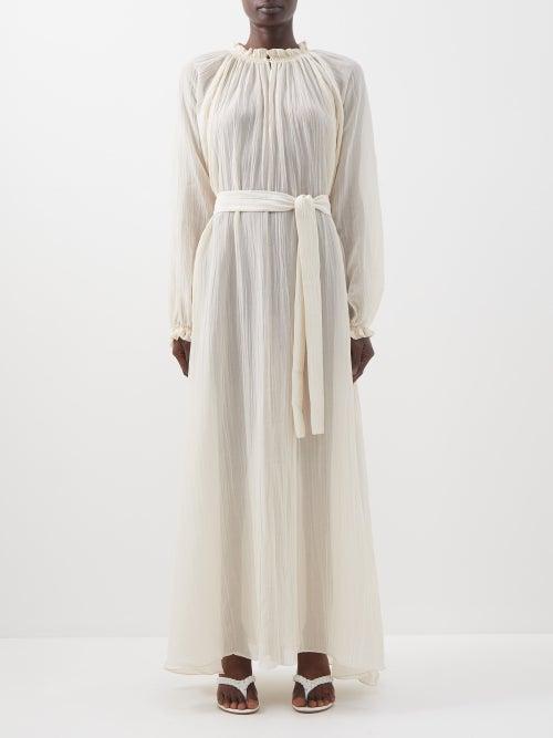La Doublej - Cerere Belted Cotton-blend Gauze Dress - Womens - Light Beige