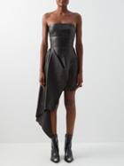 Alexander Mcqueen - Asymmetric Leather Mini Dress - Womens - Black