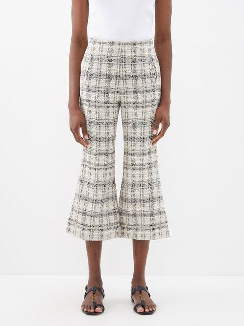 Lisa Marie Fernandez - Cropped Cotton-blend Tweed Flared Suit Trousers - Womens - Black White