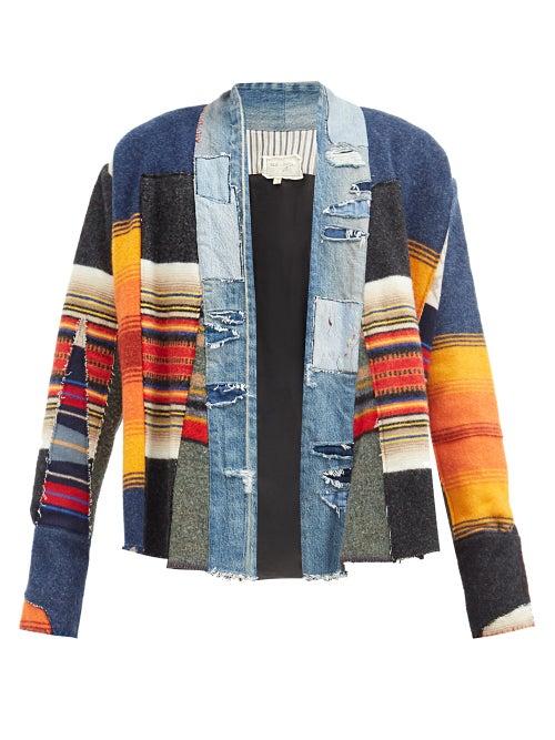 Matchesfashion.com Greg Lauren - Blanket Scrapwork Upcycled Denim & Wool Jacket - Mens - Blue