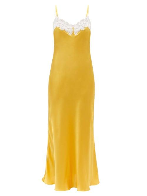 Matchesfashion.com Issimo X Loretta Caponi - Lace-trimmed Silk-charmeuse Slip Dress - Womens - Dark Yellow