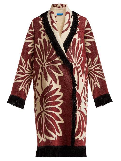 Matchesfashion.com Marit Ilison - Palm Intarsia Tasselled Cotton Coat - Womens - Burgundy White